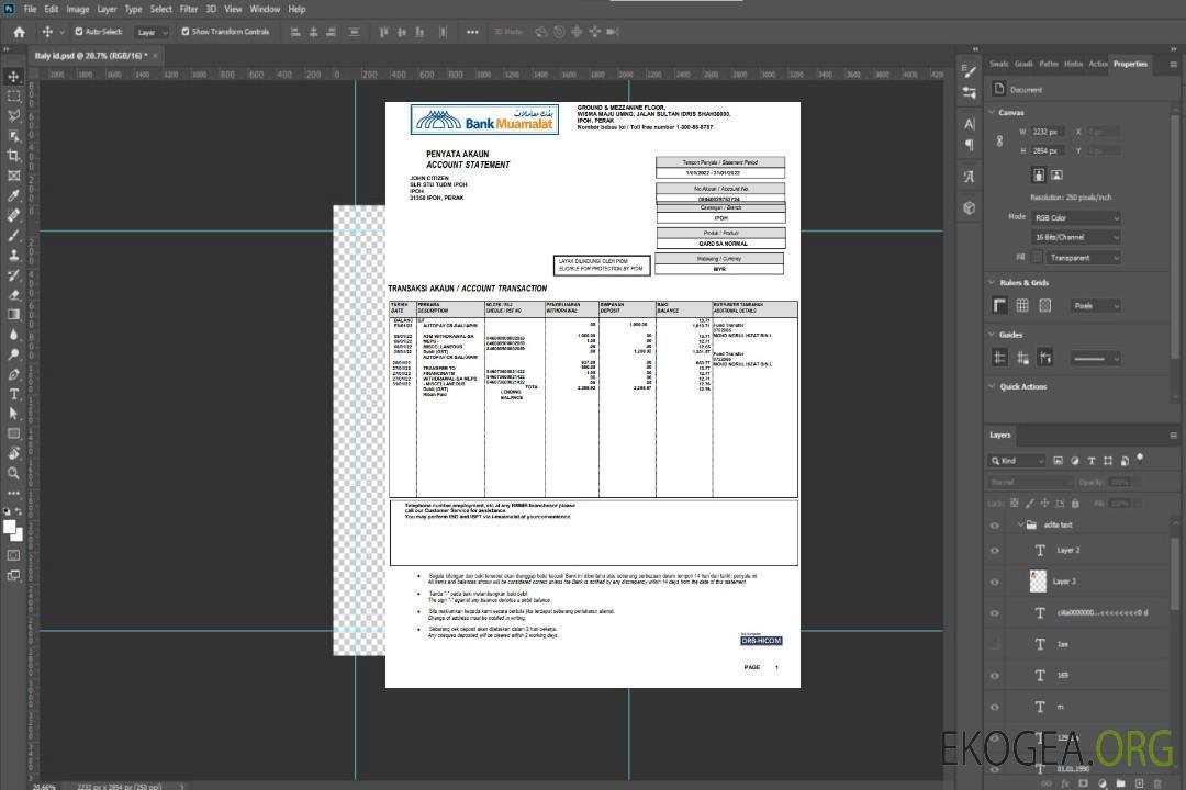 Relevé de compte bancaire de la Malaysia Bank Muamalat template Relevé de compte bancaire de la Malaysia Bank Muamalat template